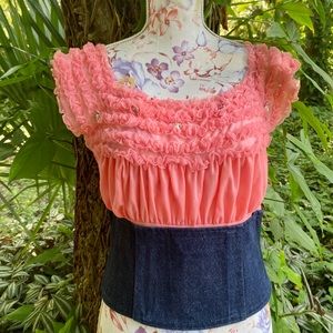 Vtg Lingerie Top & Denim Corset Belt M Upcycle